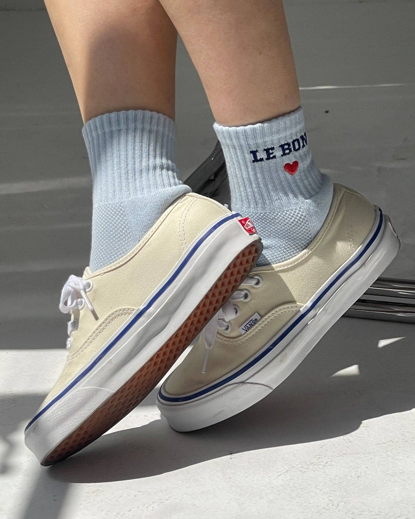 Embroidered Crew Socks in Sky Blue