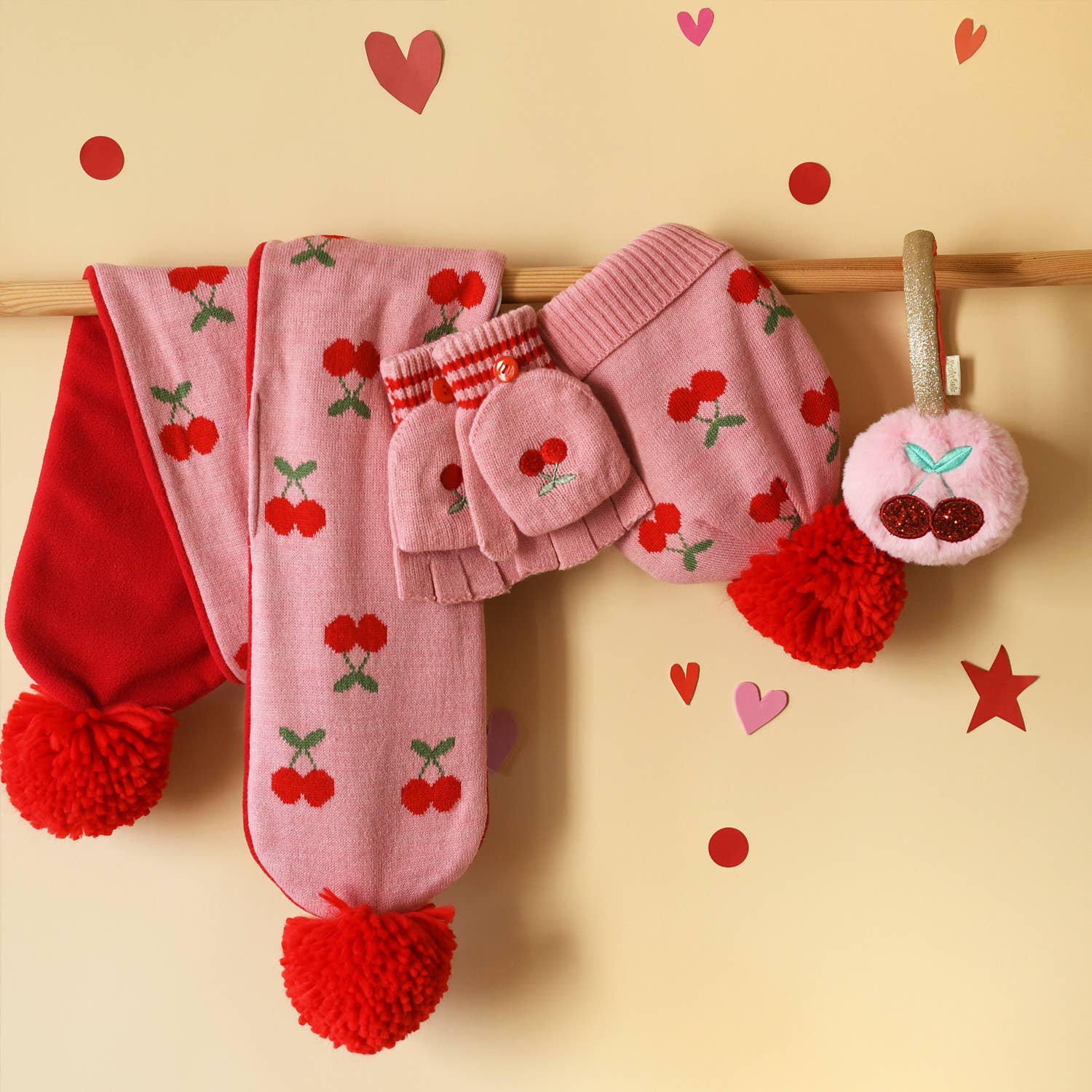 Cheerful Cherry Knitted Gloves | 3-6 Years