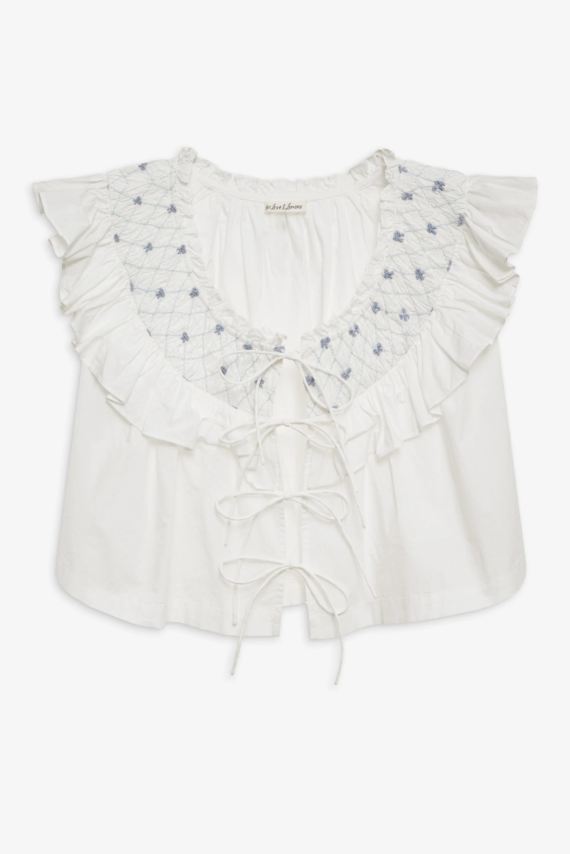 Birdie Bow Smocked Top | White