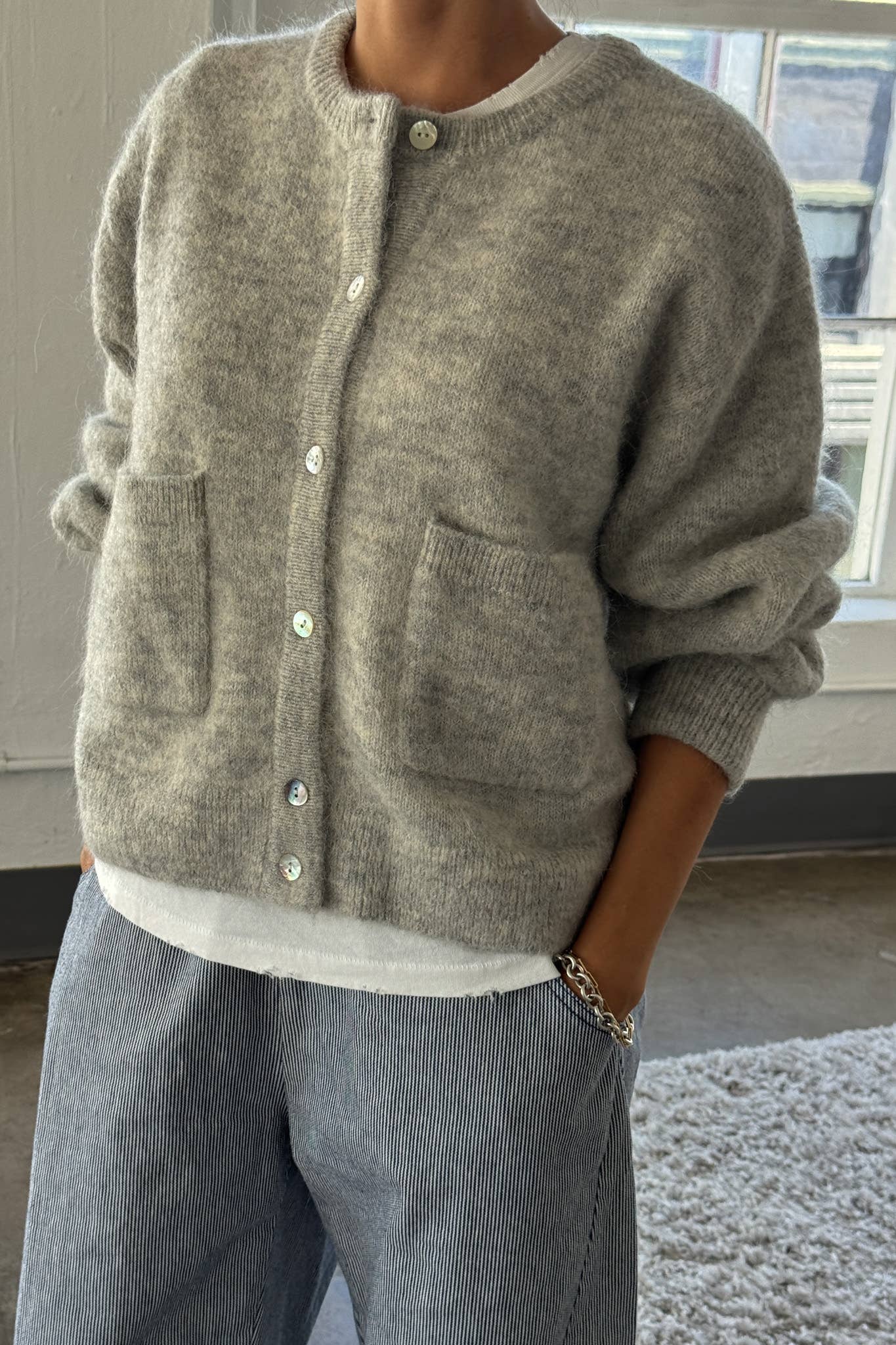 Amélie Alpaca Cardigan | Light Grey