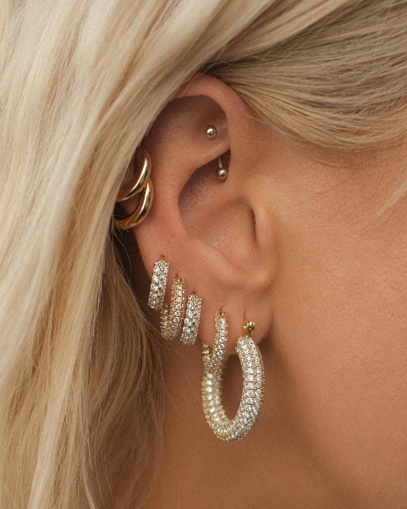 Pave Baby Amalfi Hoops | Gold
