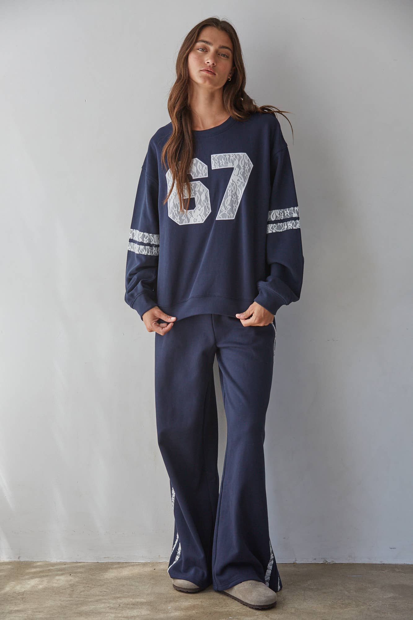 Lace Stripe Wide Leg Lounge Pants