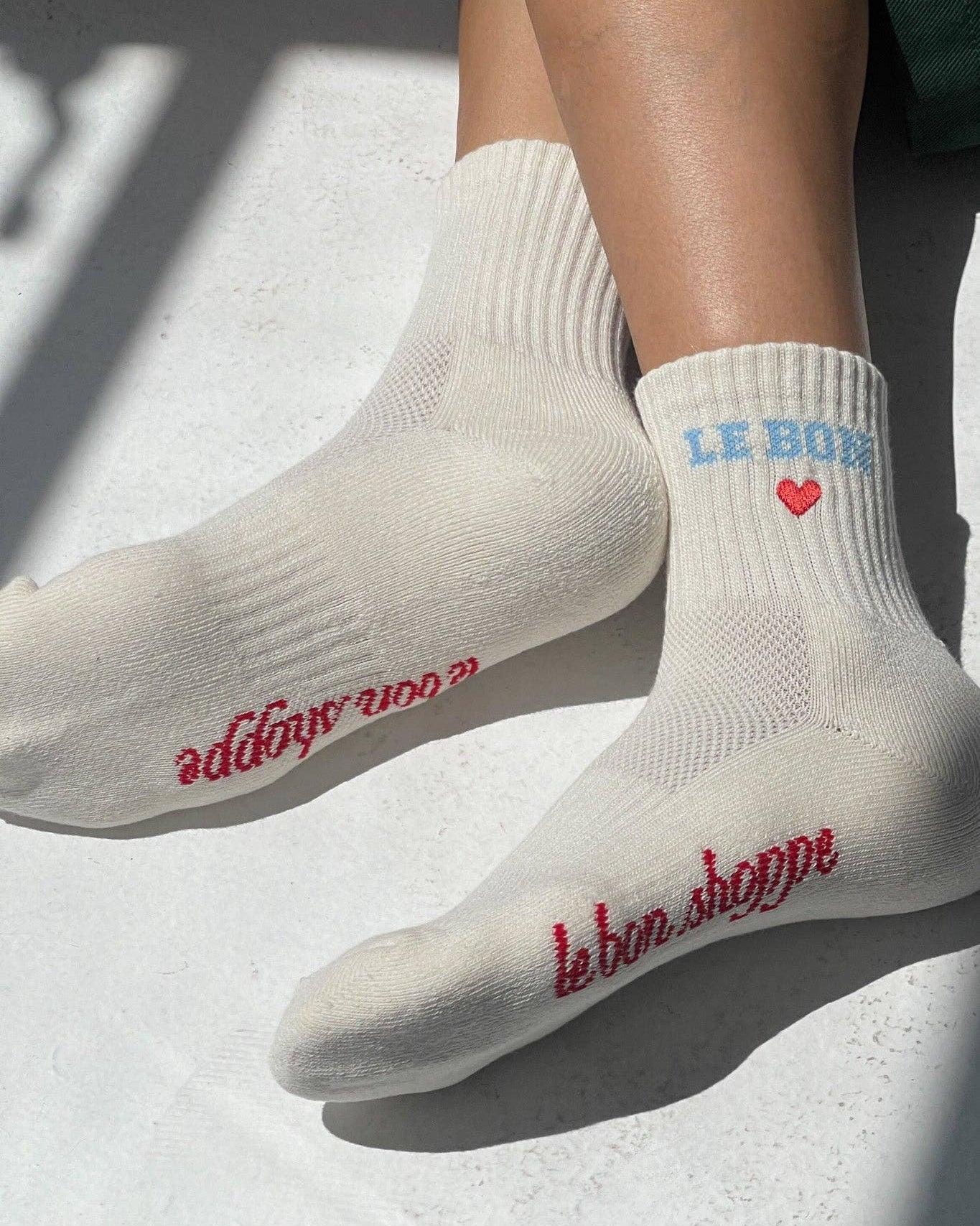 Embroidered Crew Socks in Vanilla