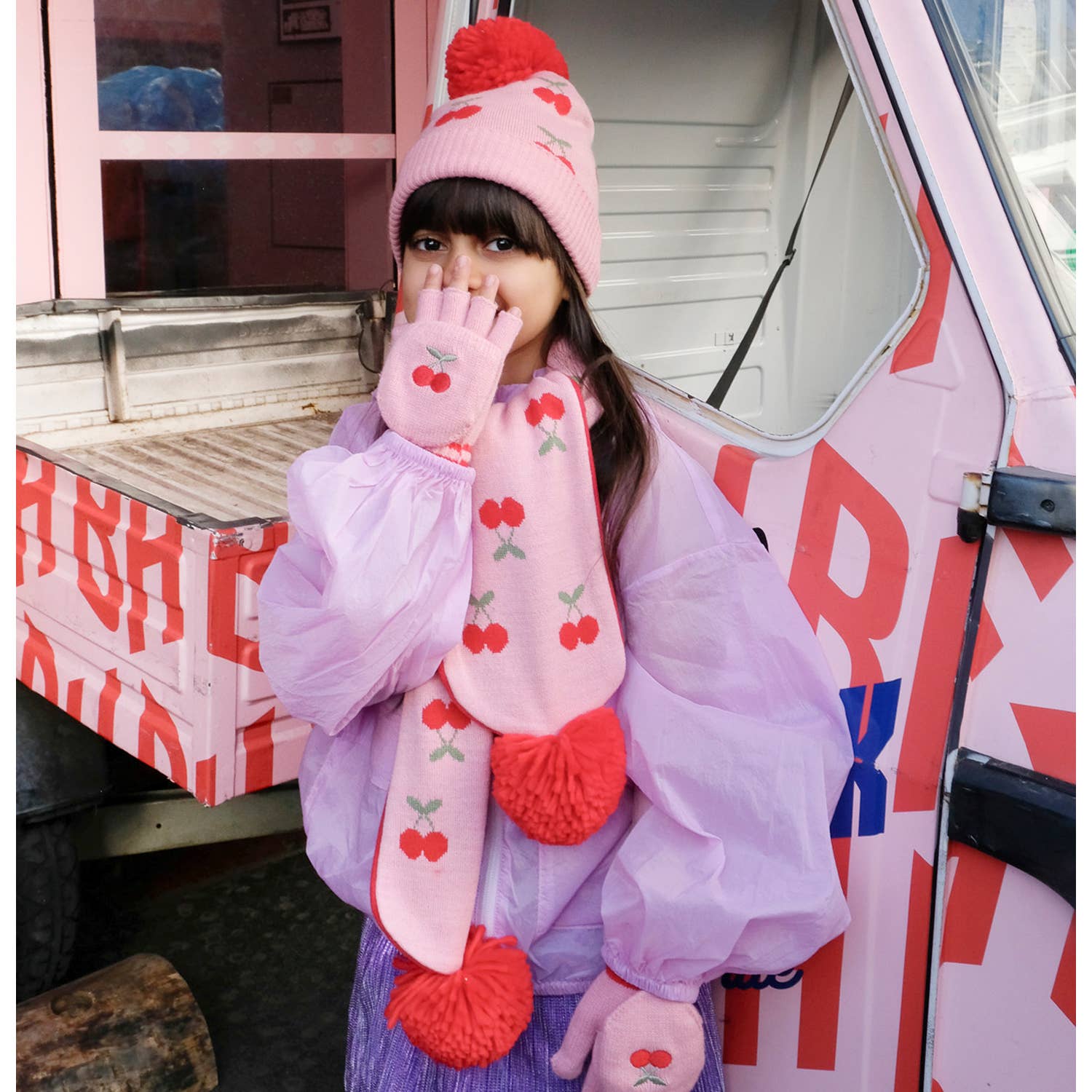 Cheerful Cherry Knitted Gloves | 3-6 Years