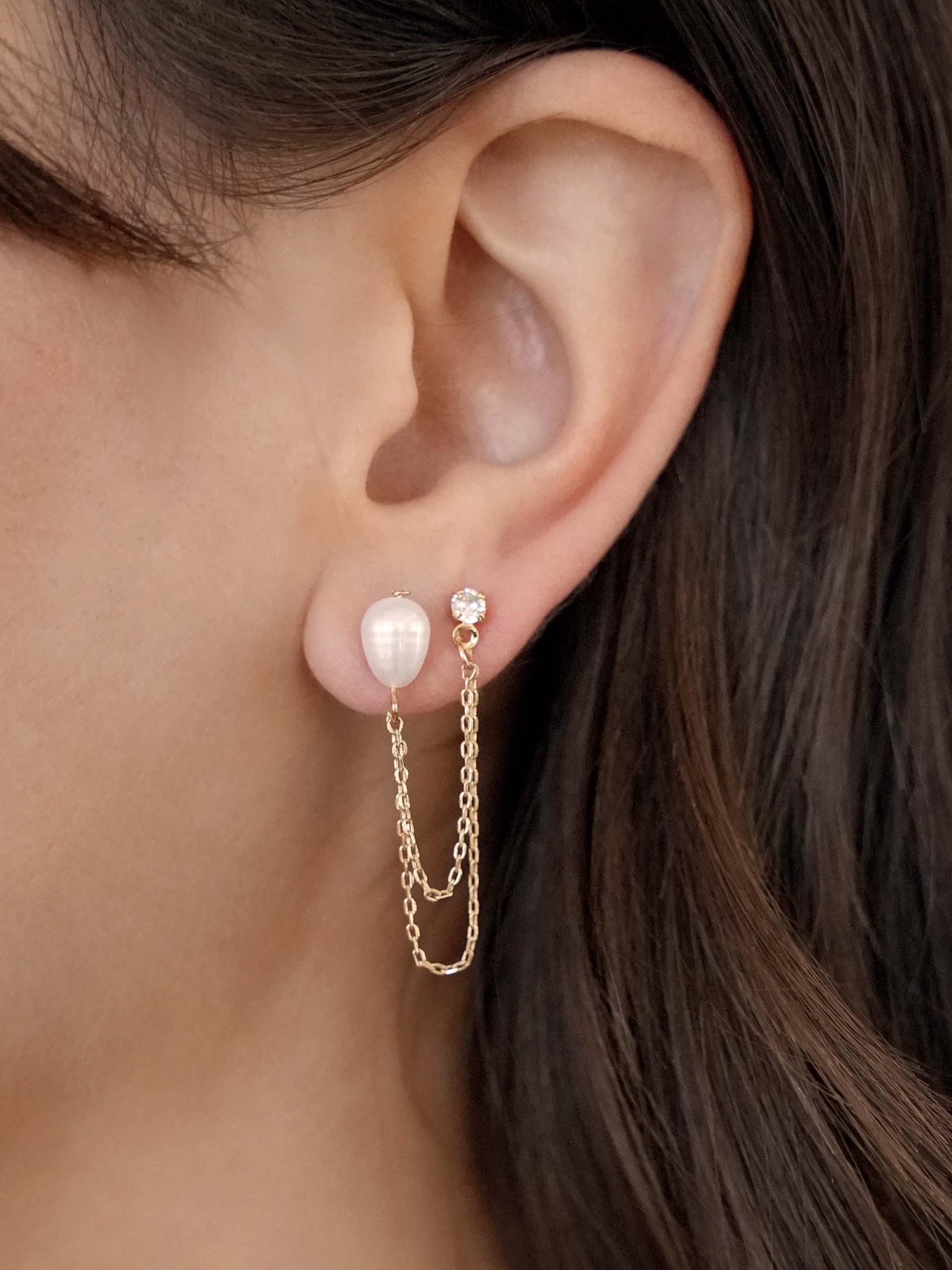 Double Piercing Freshwater Pearl Earrings