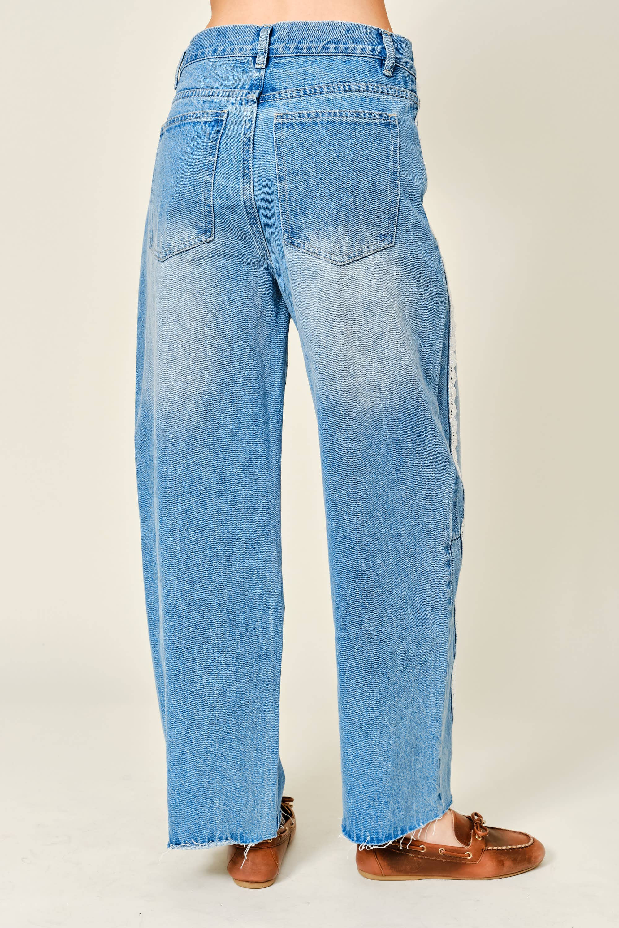 Lace Side Denim Barrel Pants