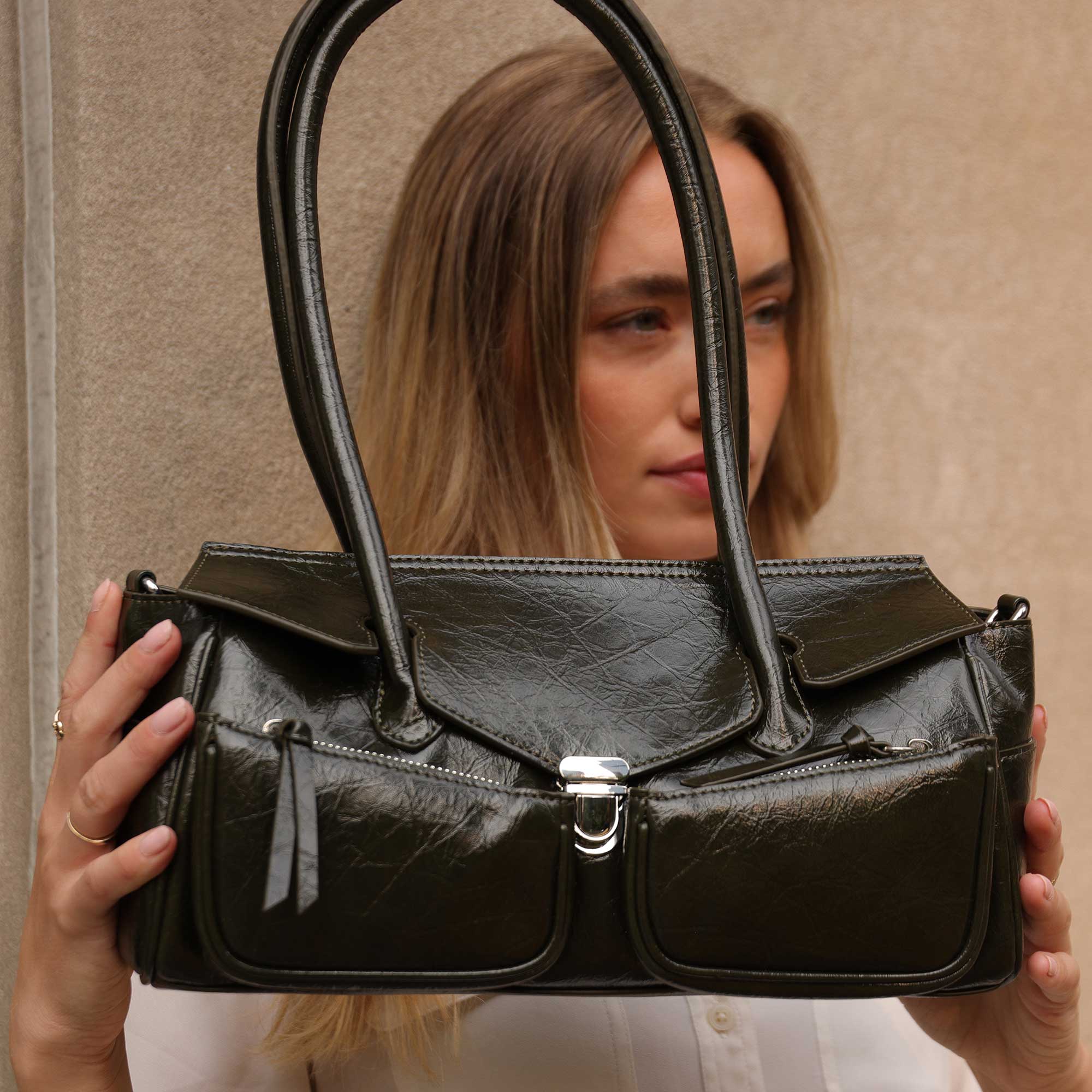 Ruthie Black Recycled Vegan Leather Shoulder Bag