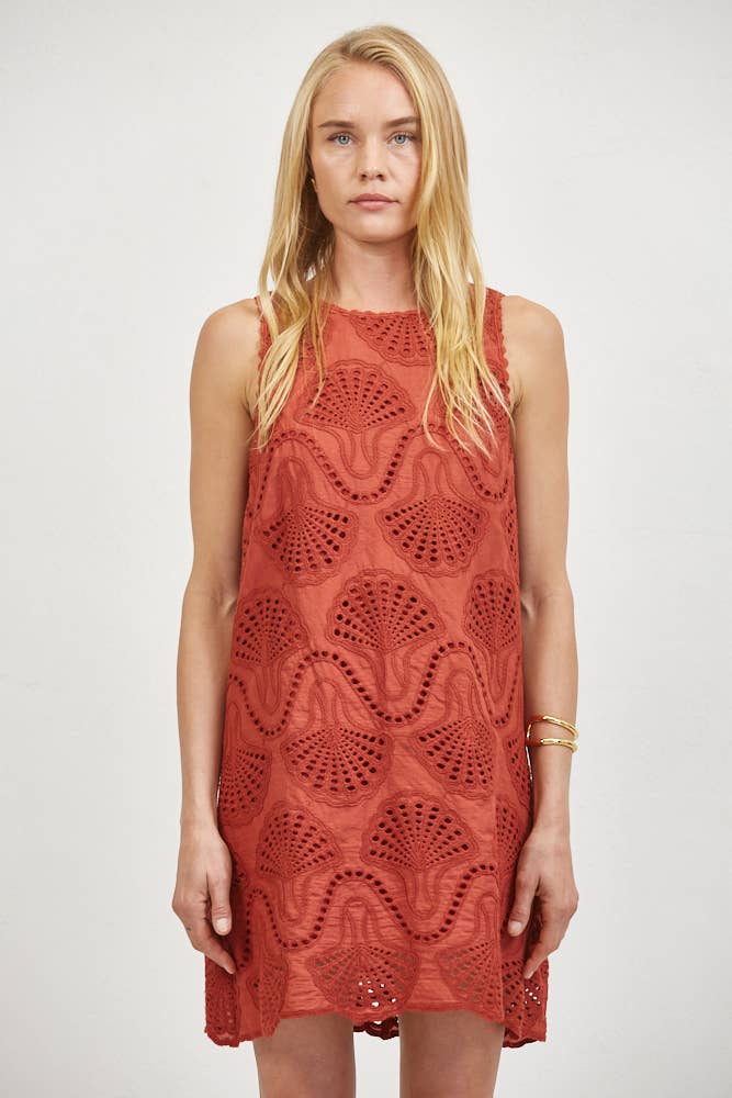 Clay Fan Eyelet Mini Dress