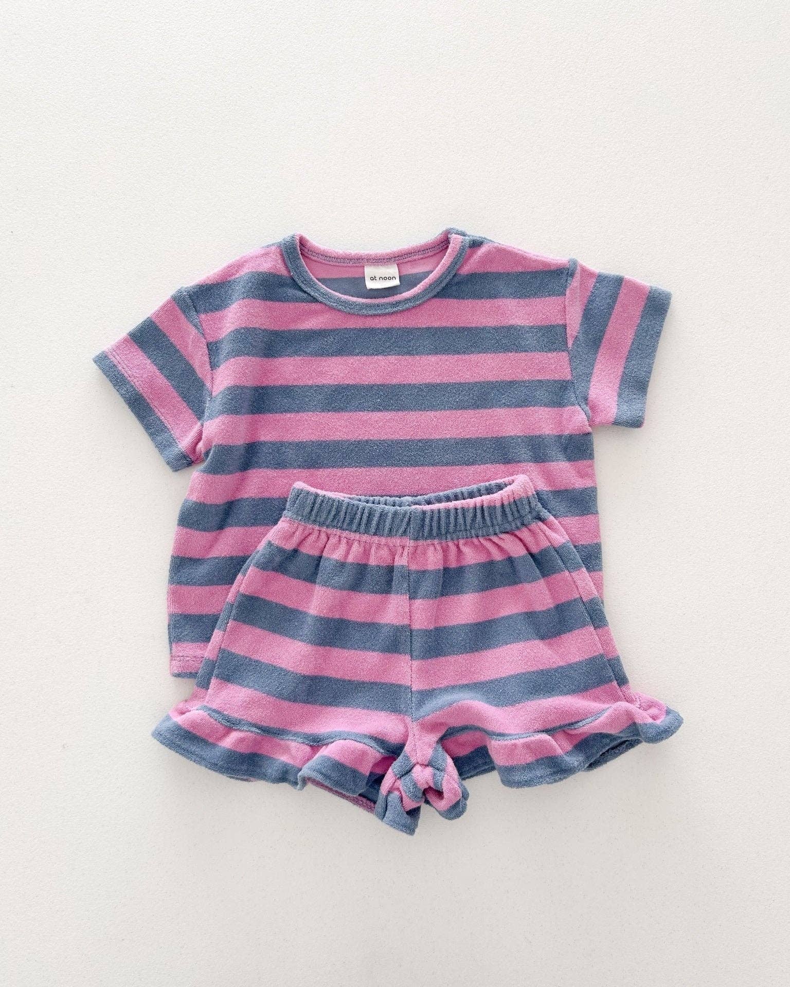 Pink Stripe Ruffle Terry Lounge Set