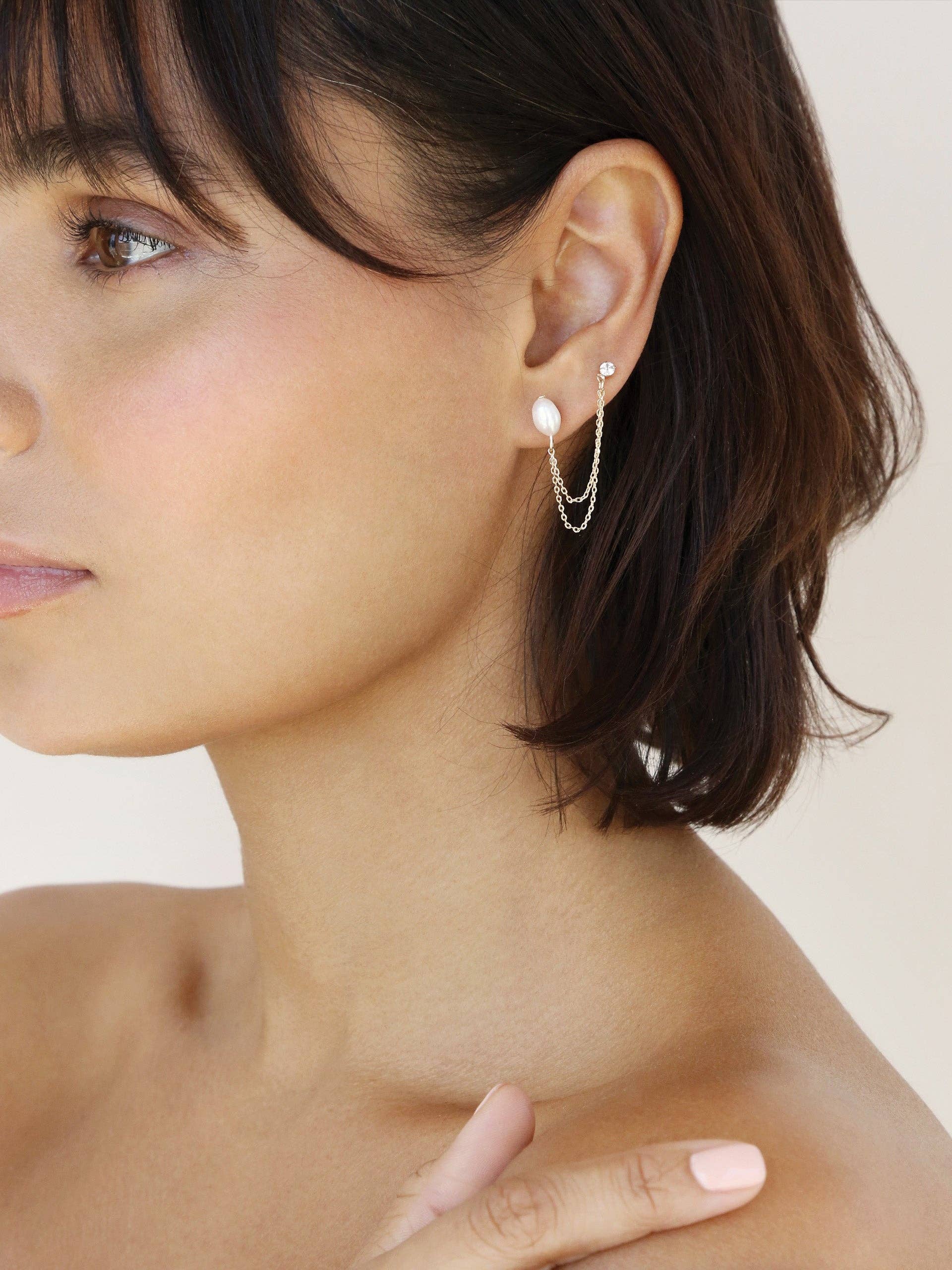 Double Piercing Freshwater Pearl Earrings