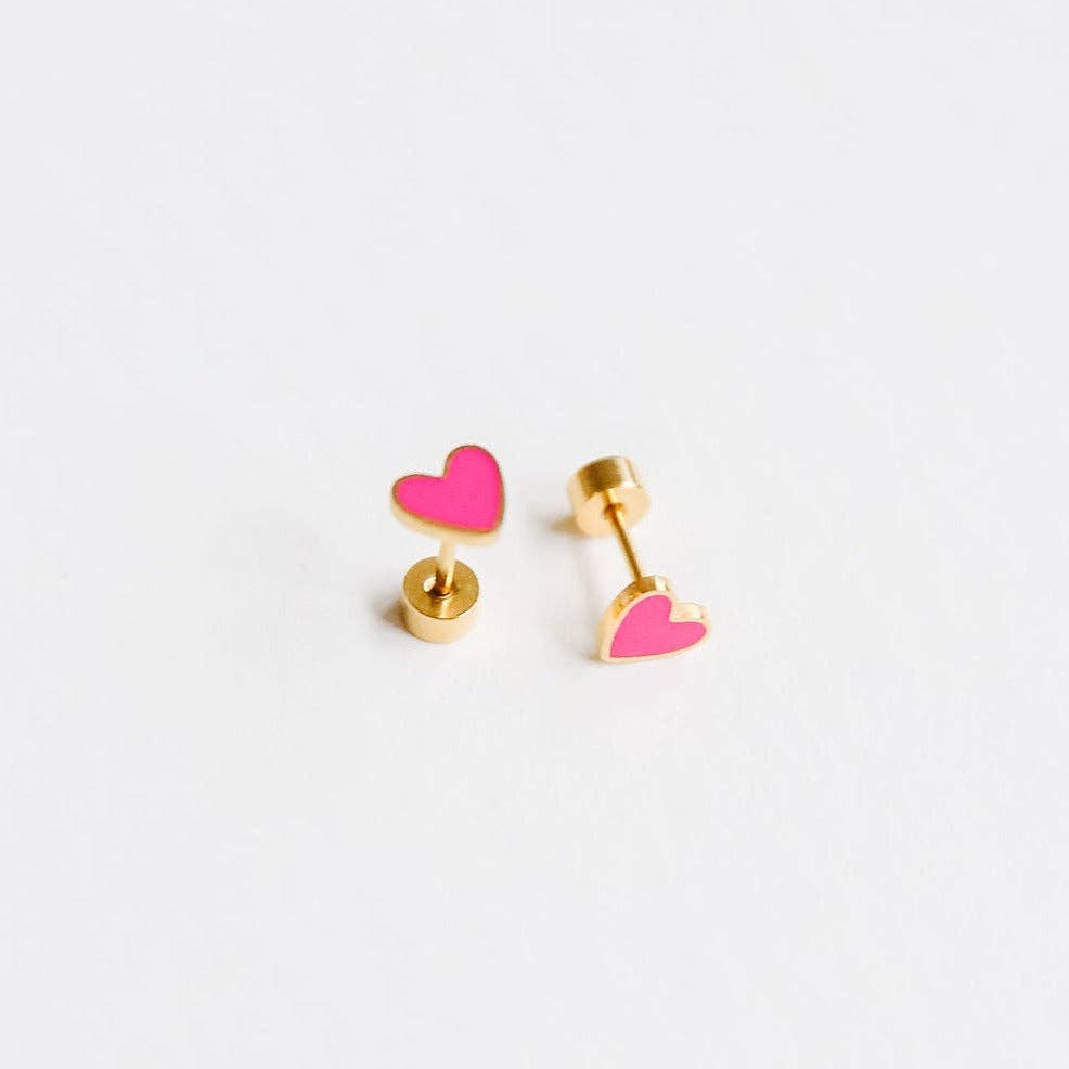Pink Neon Heart Studs