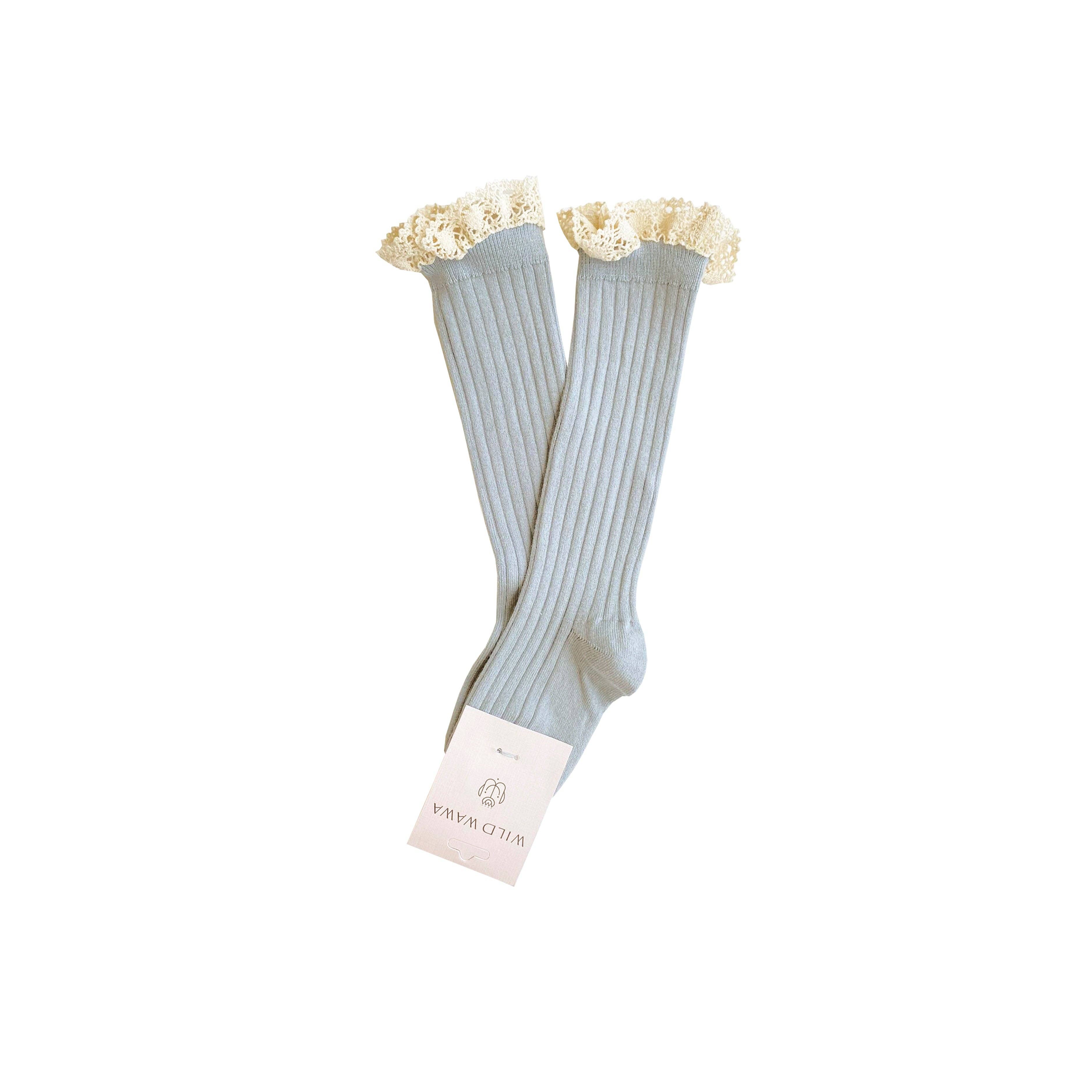 Kids Lace Knee Socks | Sky Gray