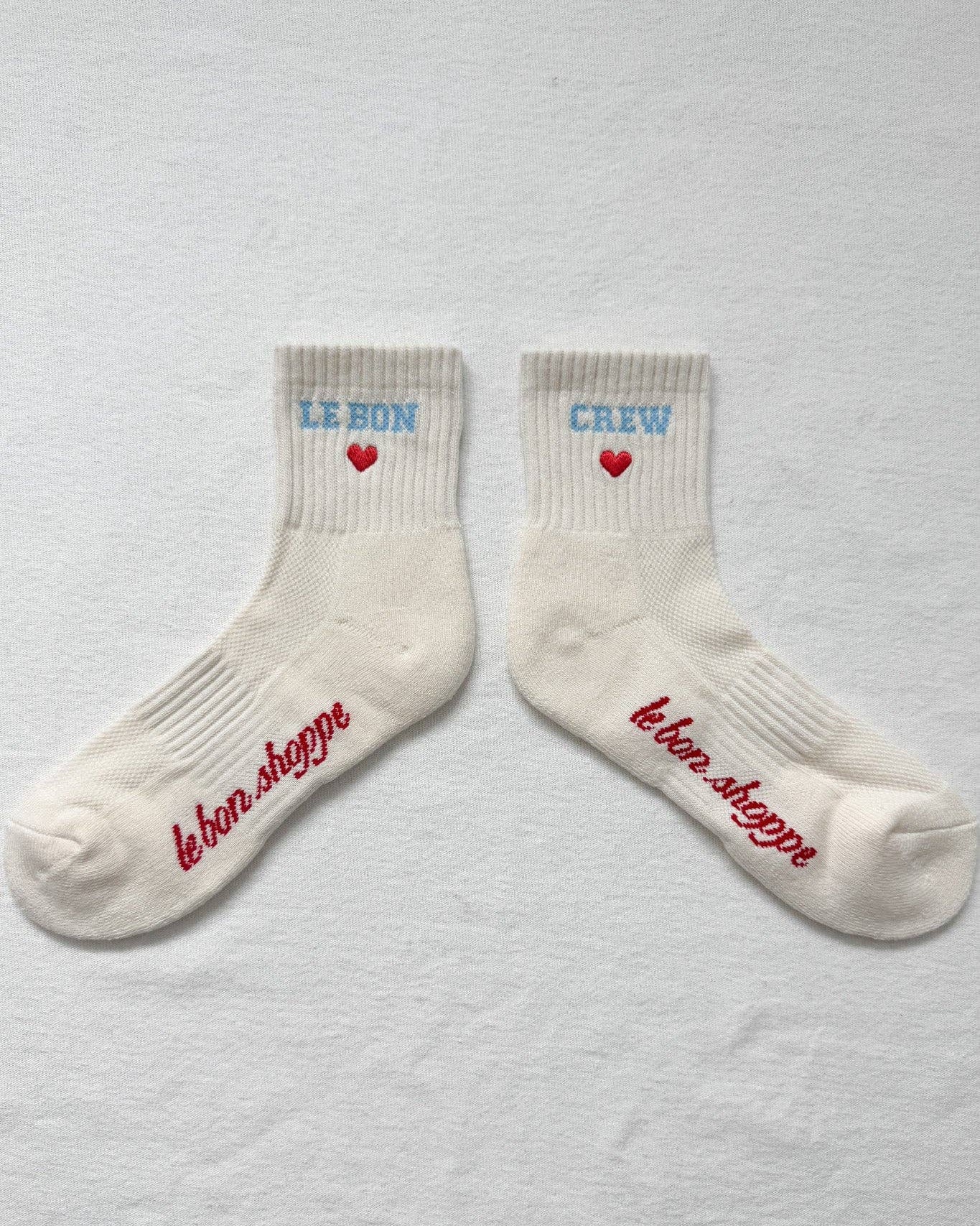 Embroidered Crew Socks in Vanilla