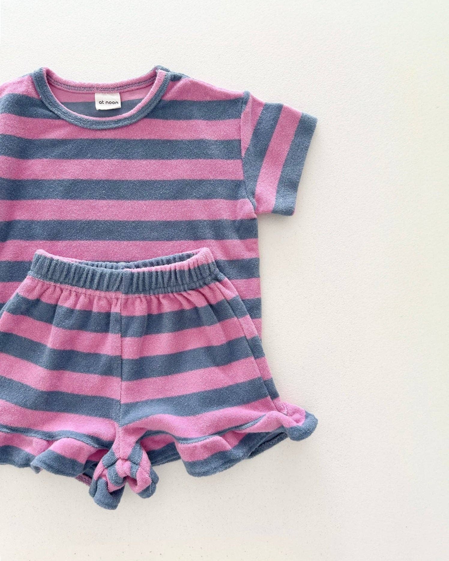 Pink Stripe Ruffle Terry Lounge Set
