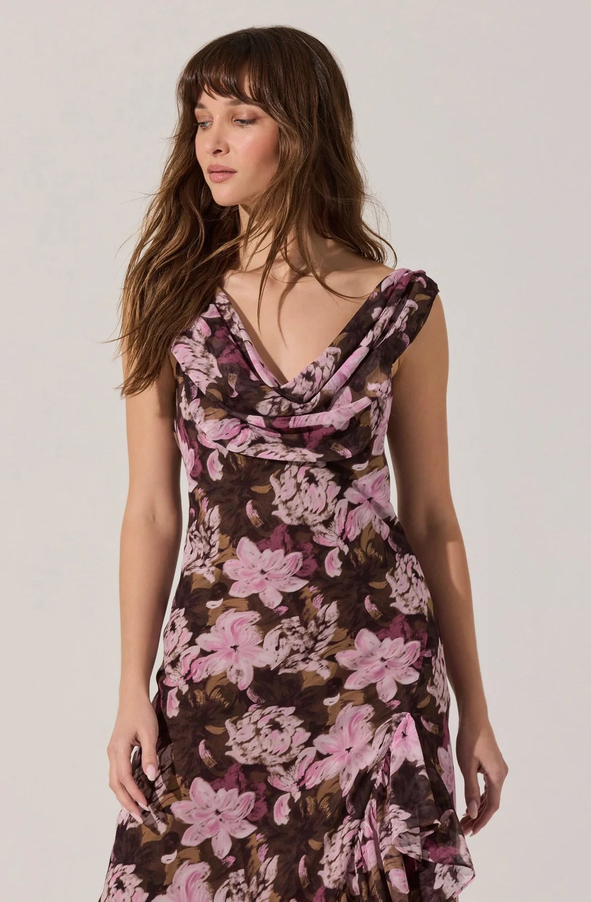 Cecilia Flora Cowl Neck Maxi Dress