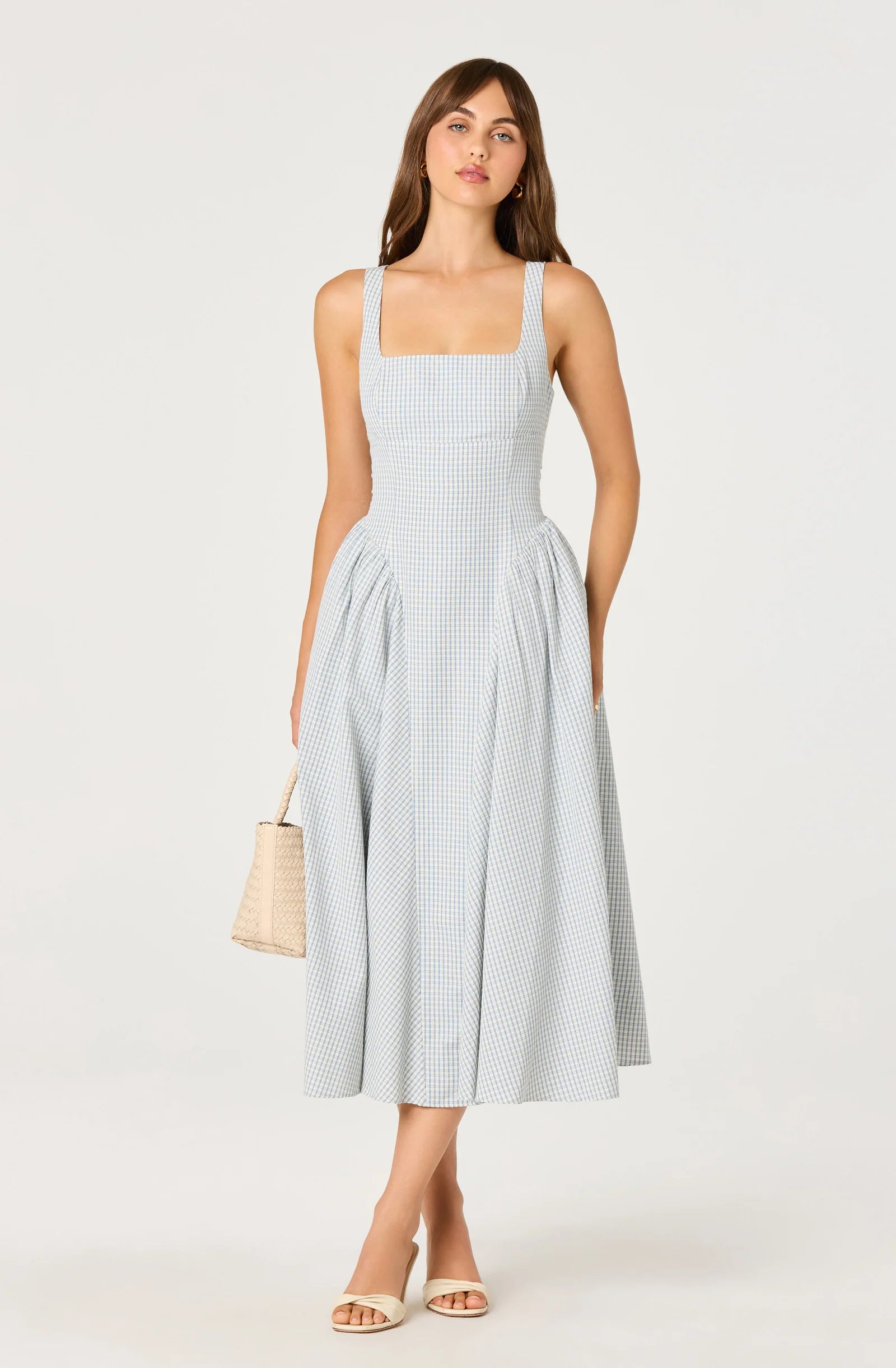 Vinya Plaid Bow-Back Midi Dress | Blue Plaid