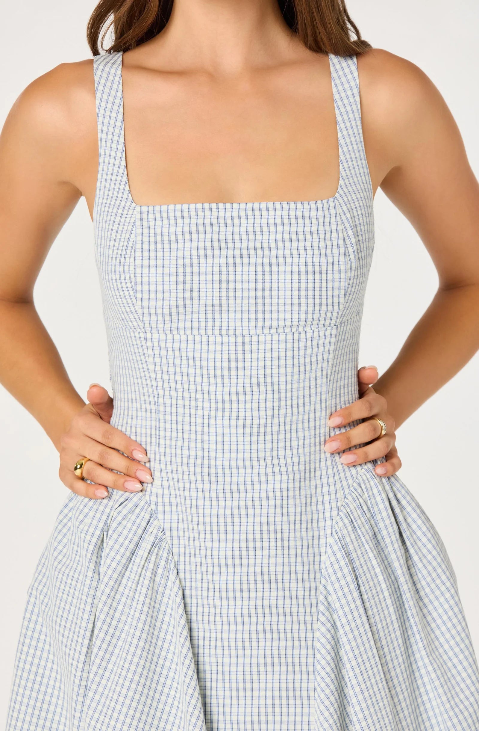 Vinya Plaid Bow-Back Midi Dress | Blue Plaid