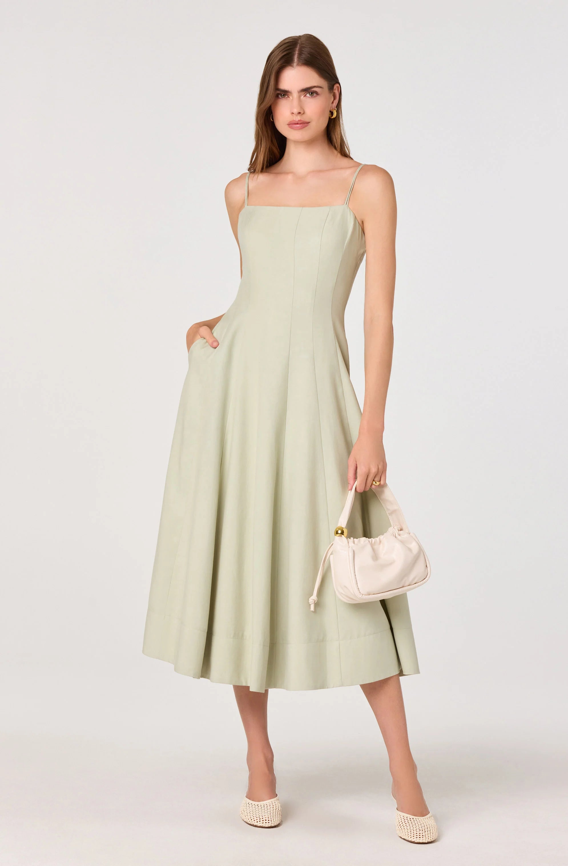 Trisha Square Neck Midi Dress | Pistachio