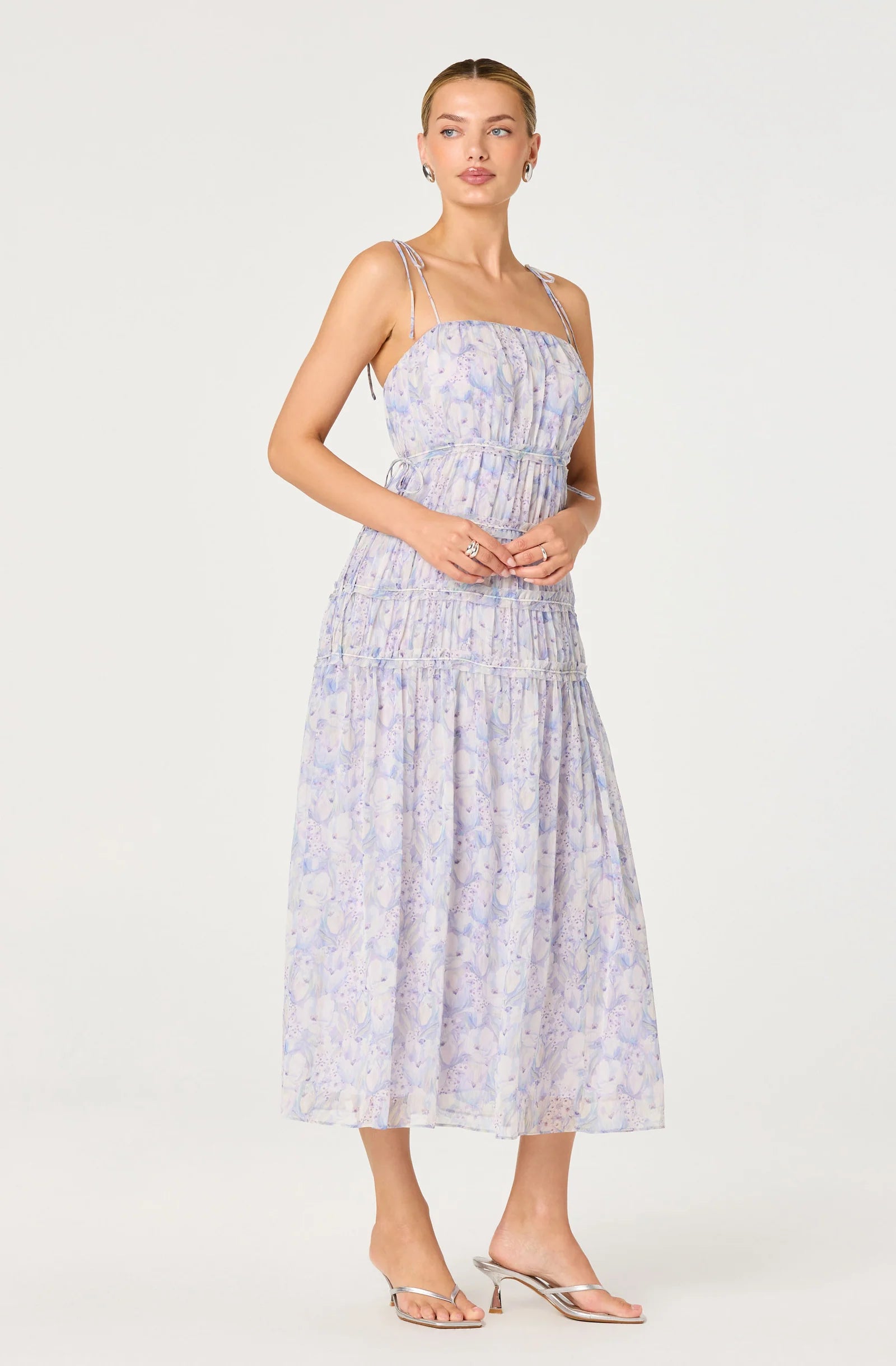 Keyleth Floral Tiered Bow Midi Dress | Lilac Floral