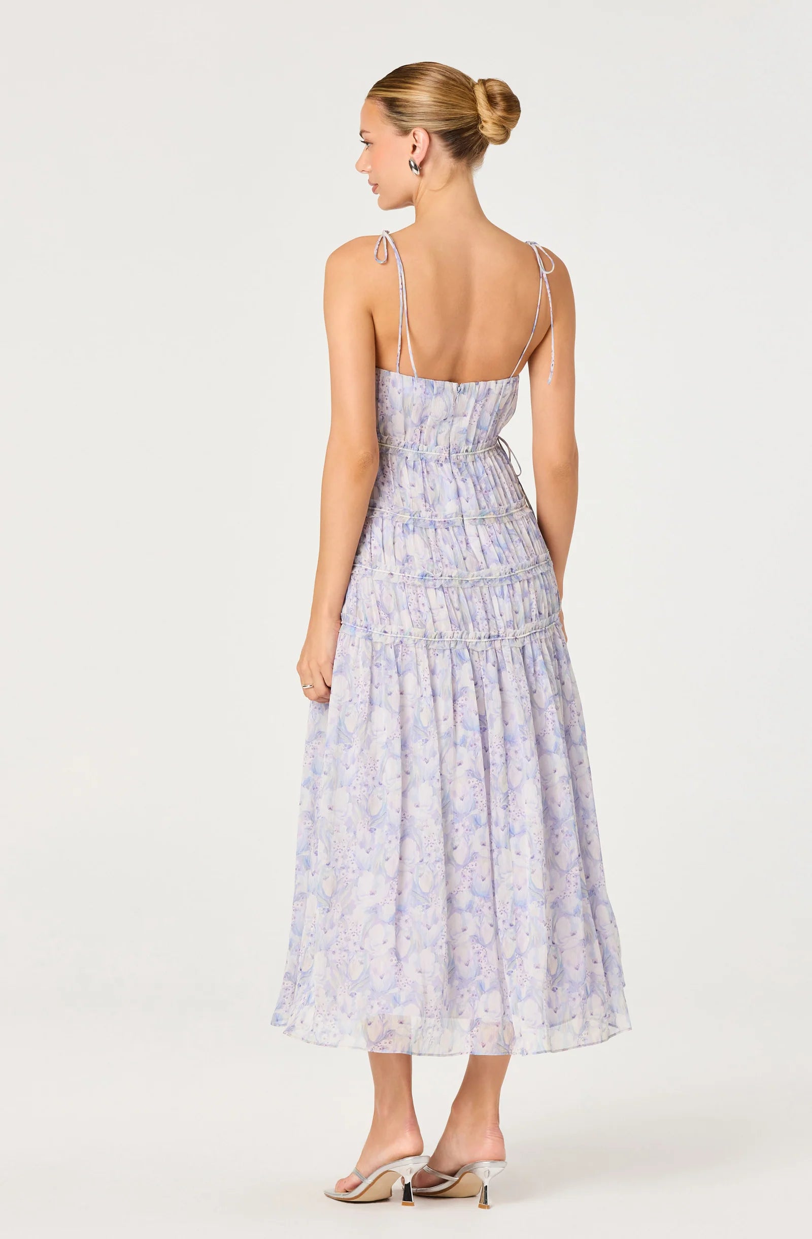 Keyleth Floral Tiered Bow Midi Dress | Lilac Floral