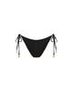 Black swimsuit bottom with gold accents on a white background