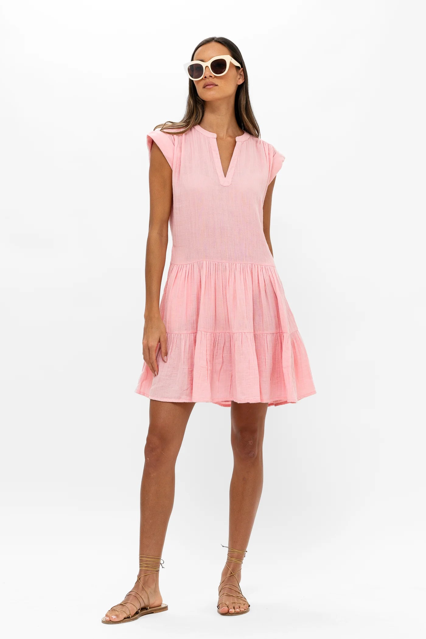 Roll Sleeve Dress in Bahama Pink