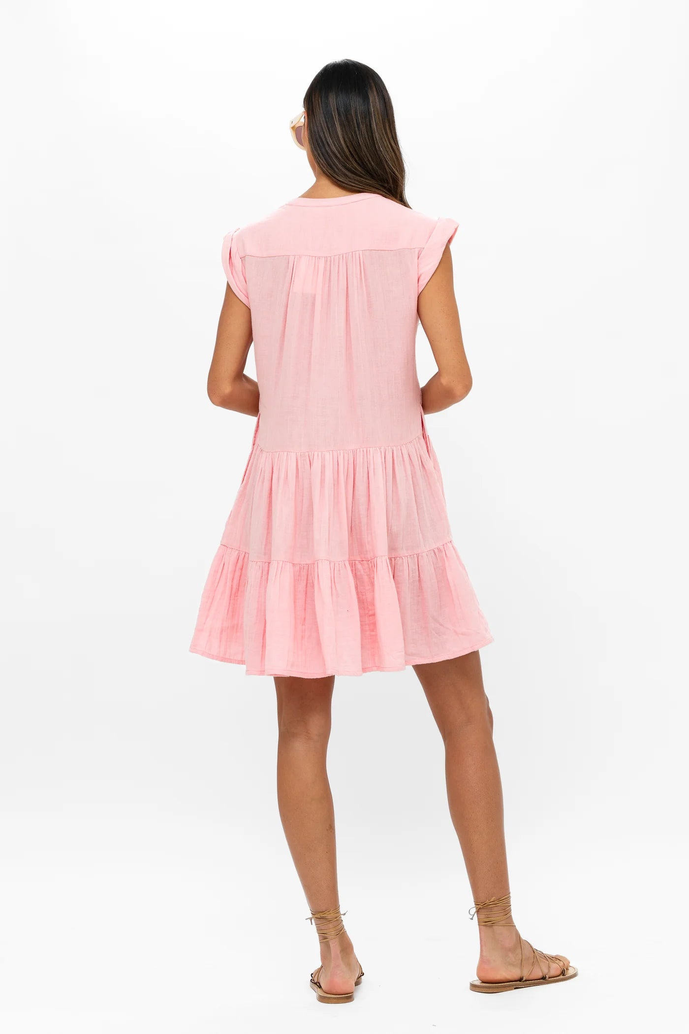 Roll Sleeve Dress in Bahama Pink
