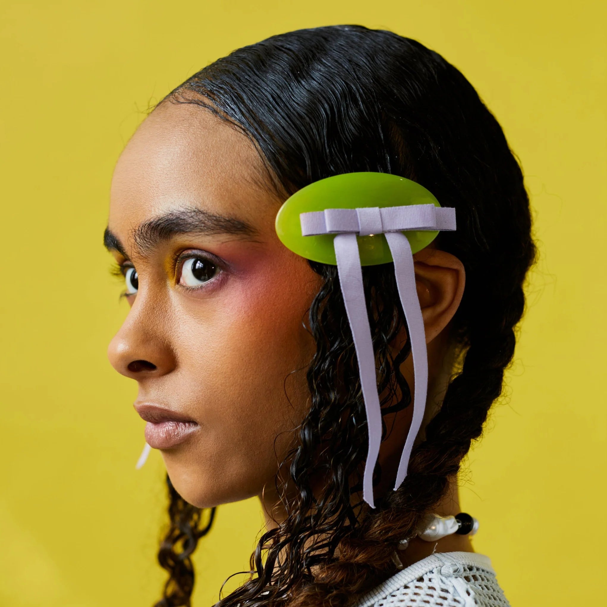 Bow Barrette in Lime/Lavender