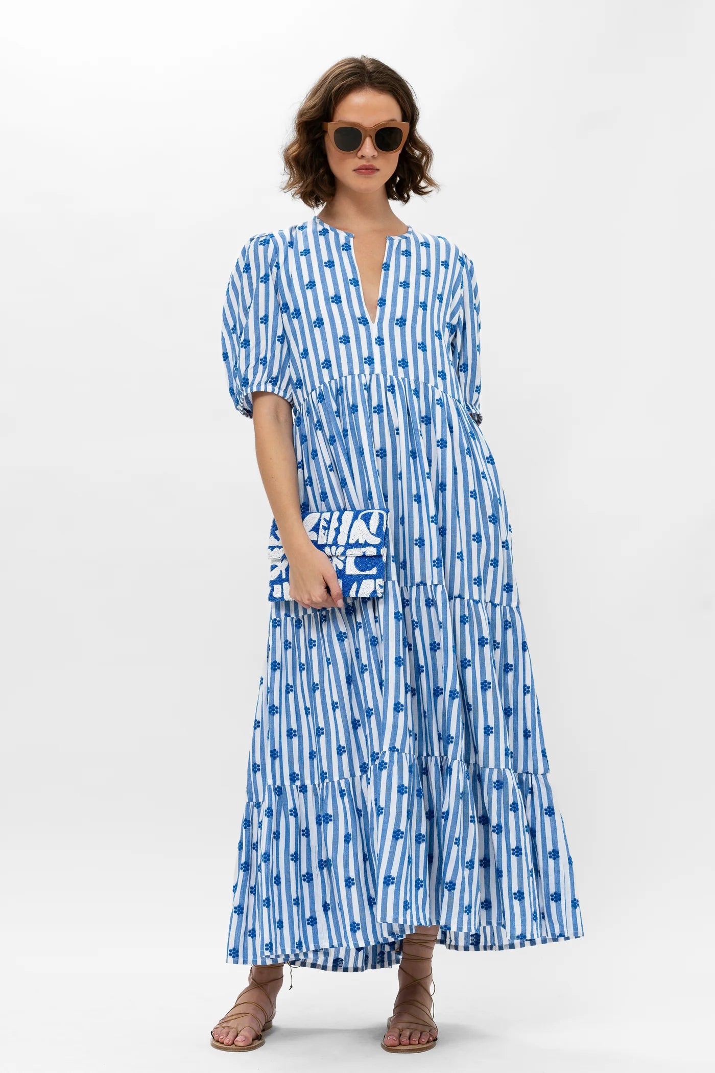 Puff Sleeve Maxi Dress in Capri Blue