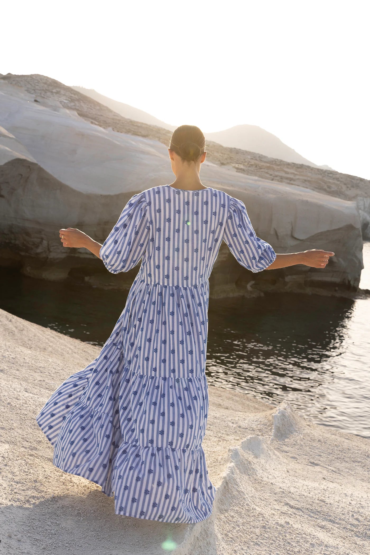 Puff Sleeve Maxi Dress in Capri Blue