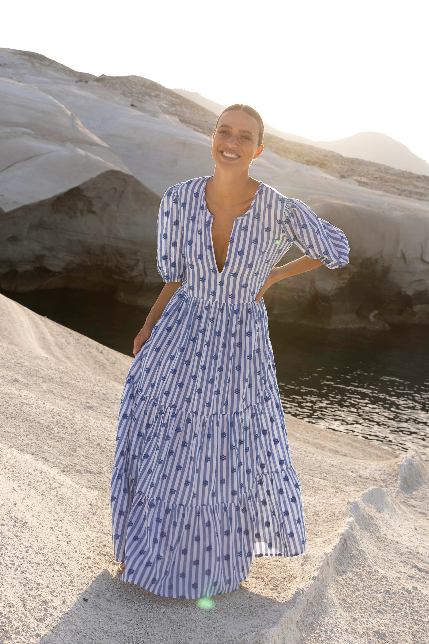 Puff Sleeve Maxi Dress in Capri Blue