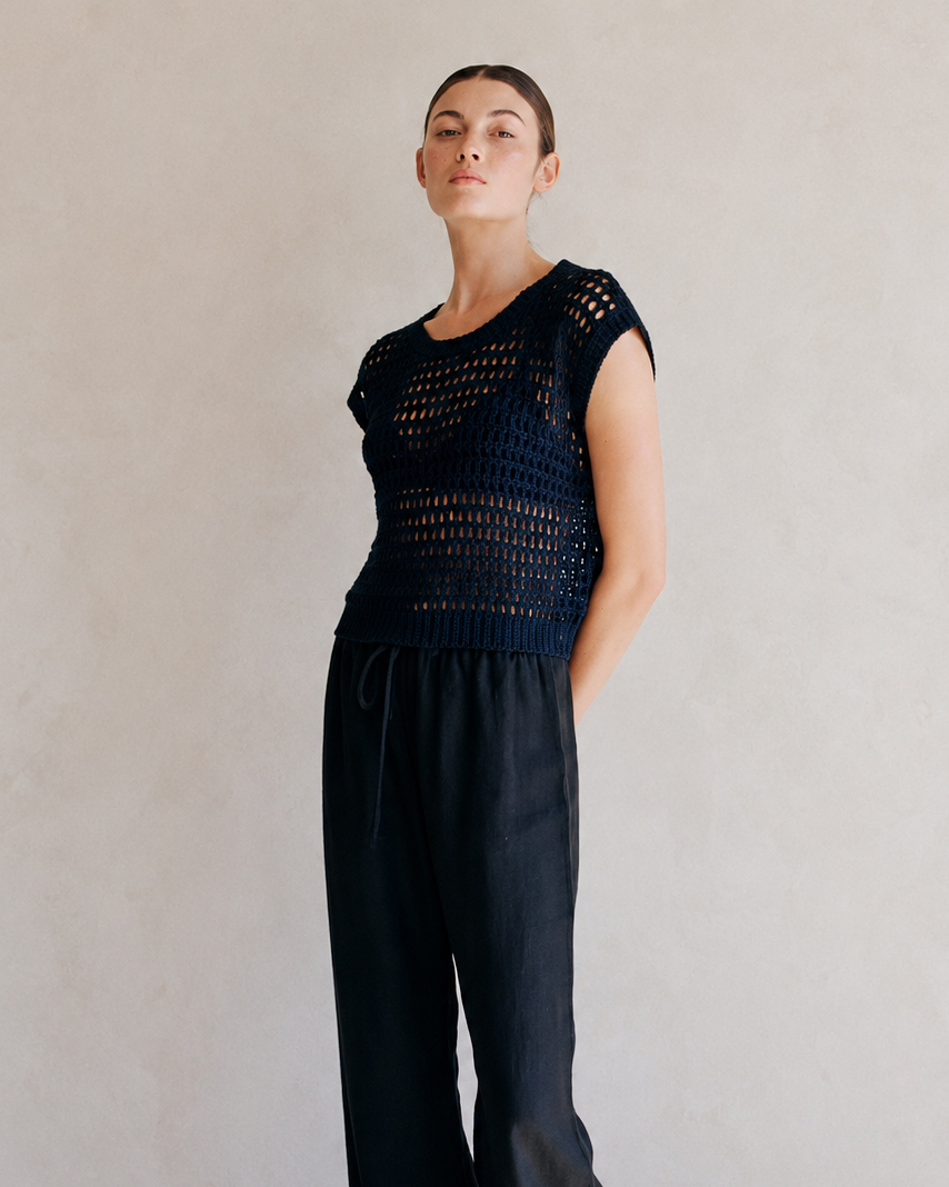Coastal Crochet Round Neck Top