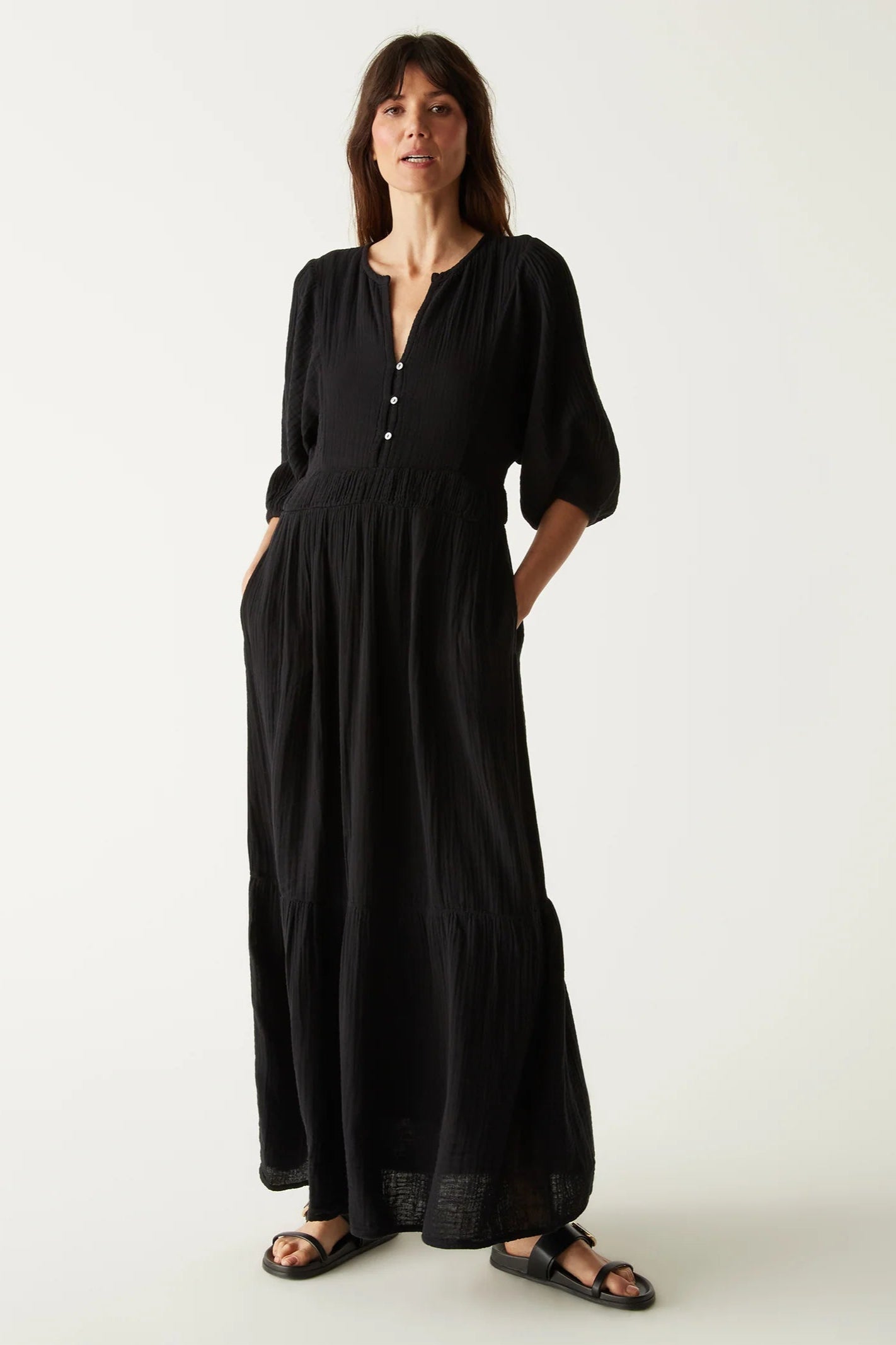 Felicity Gauze Maxi Dress in Black