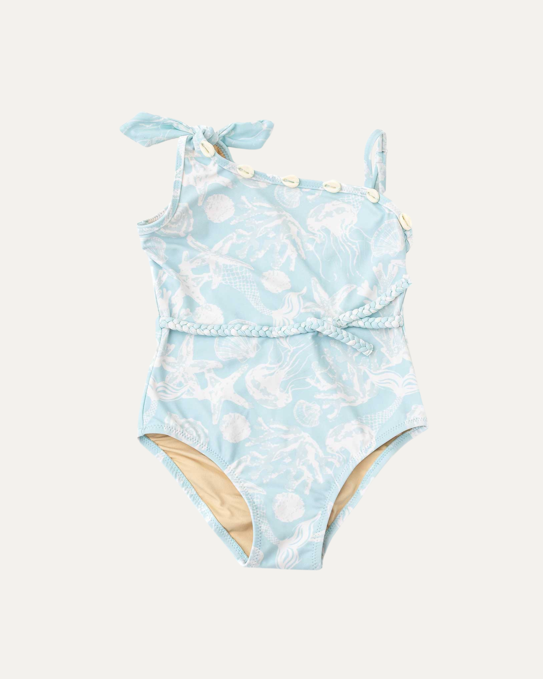 One Shoulder Shell Trim One Piece Swimsuit