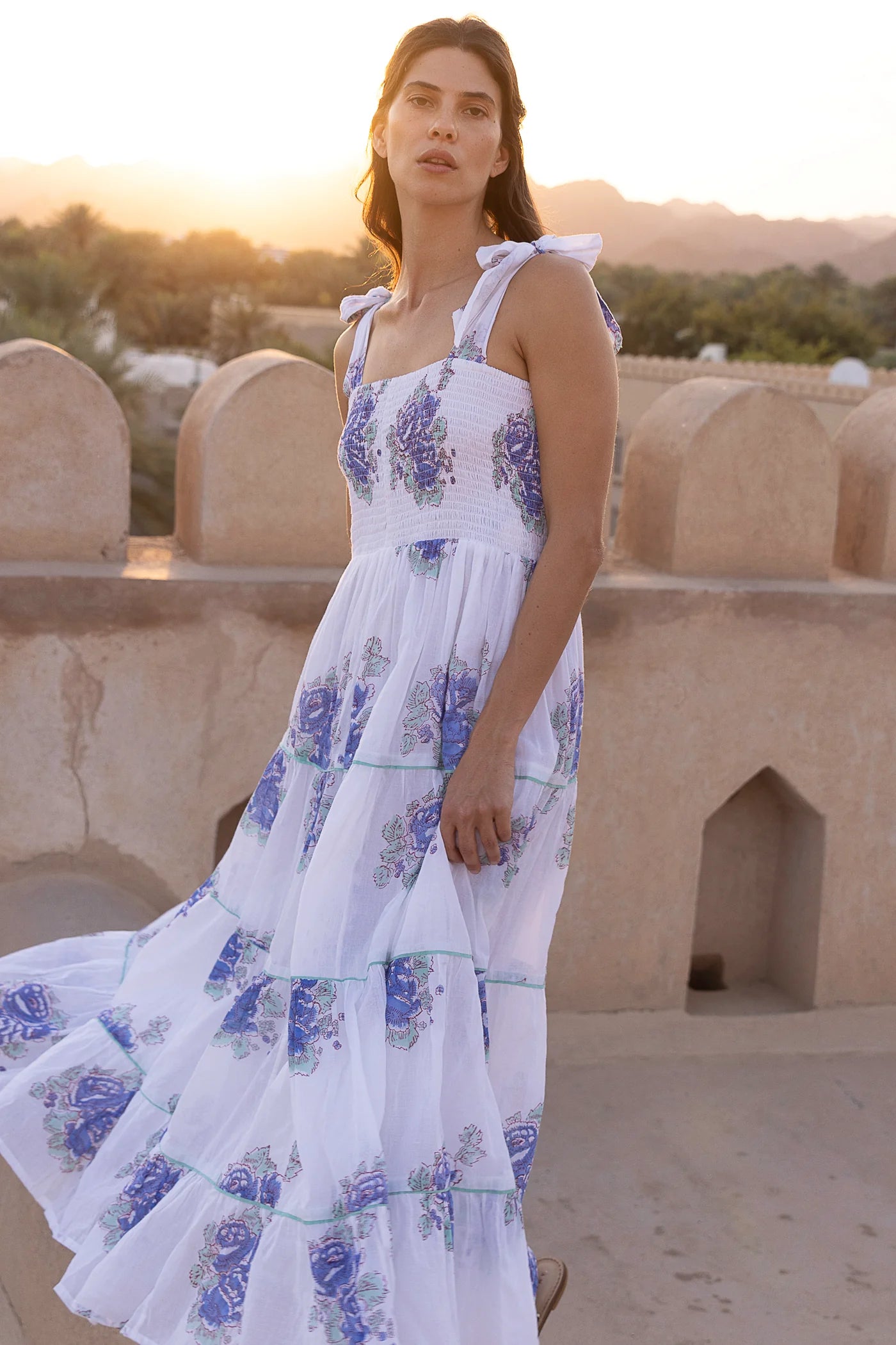 Smocked Wide Strap Maxi Dress in Portofino Aqua