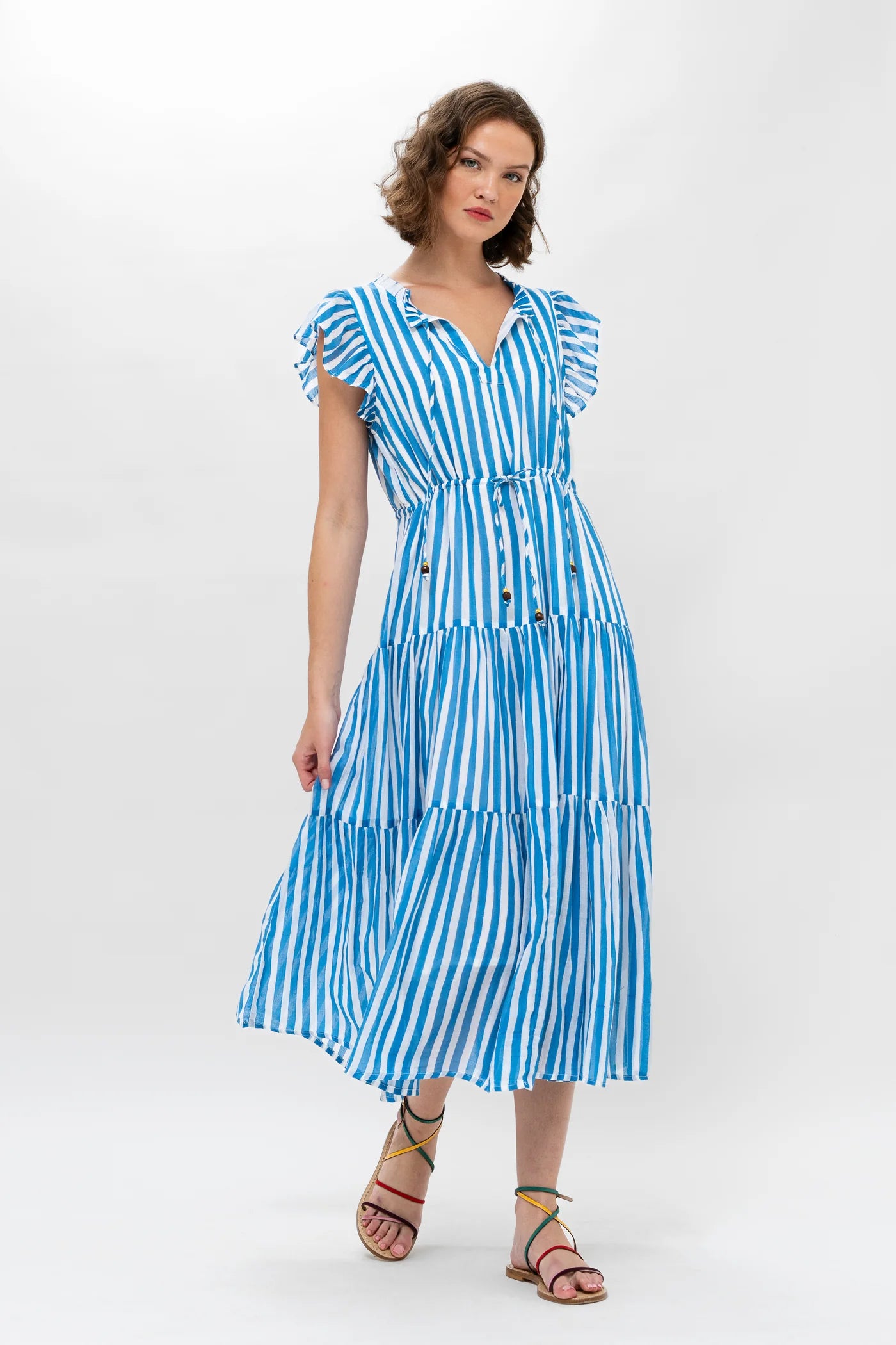Cinched Flirty Midi Dress in Playa Blue