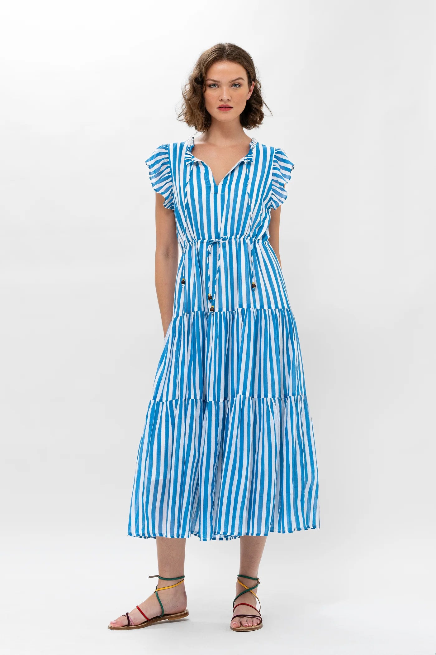 Cinched Flirty Midi Dress in Playa Blue