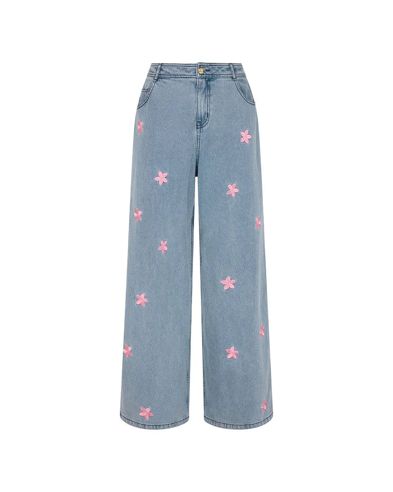 Straight Leg Embroidered Jean | Blossom Sky
