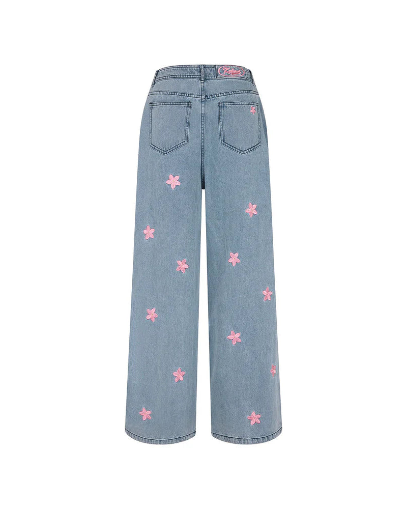 Straight Leg Embroidered Jean | Blossom Sky