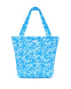 Blue floral patterned tote bag on a white background