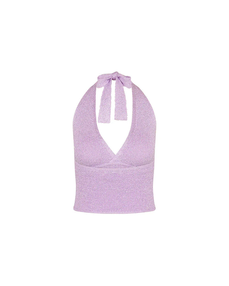 Retro Tie Halter Knit Top