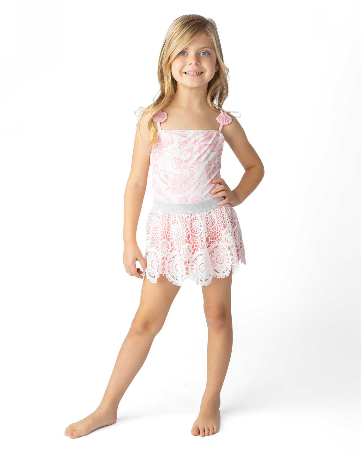 Girls One Piece & Skirt Swimsuit | Seaside Toile