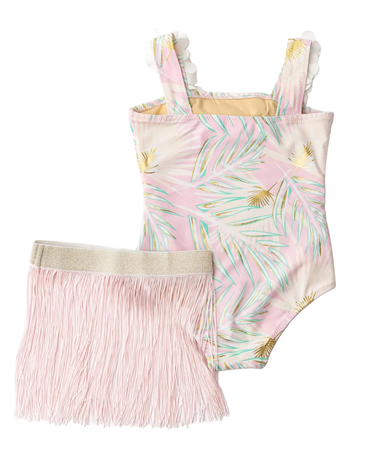 Girls Hula One Piece & Skirt Swim Set | Pink & Green Metallic