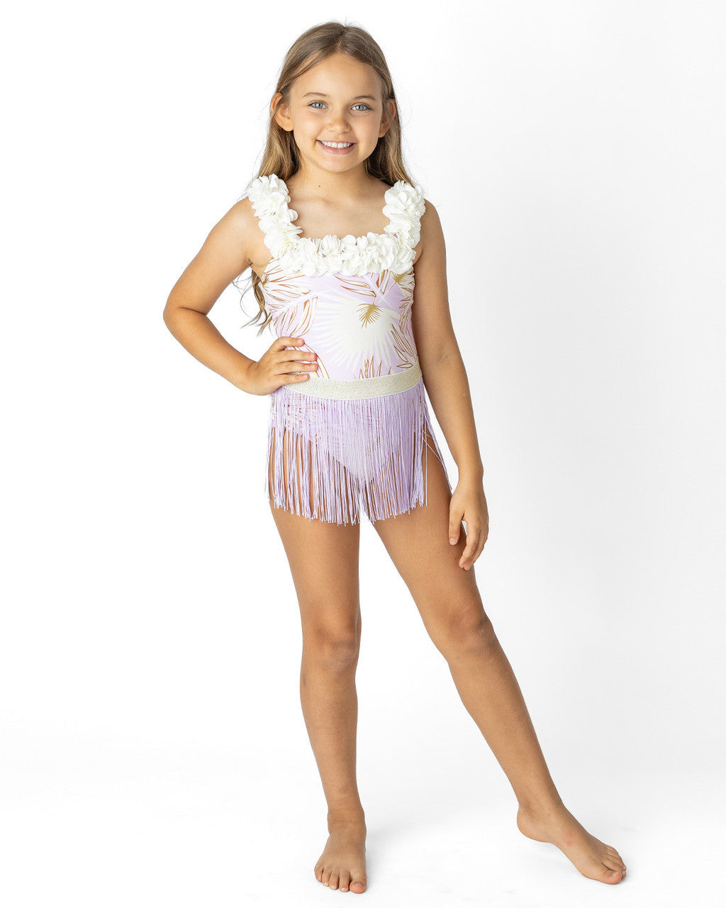 Girls Hula One Piece & Skirt Swim Set | Purple Metallic