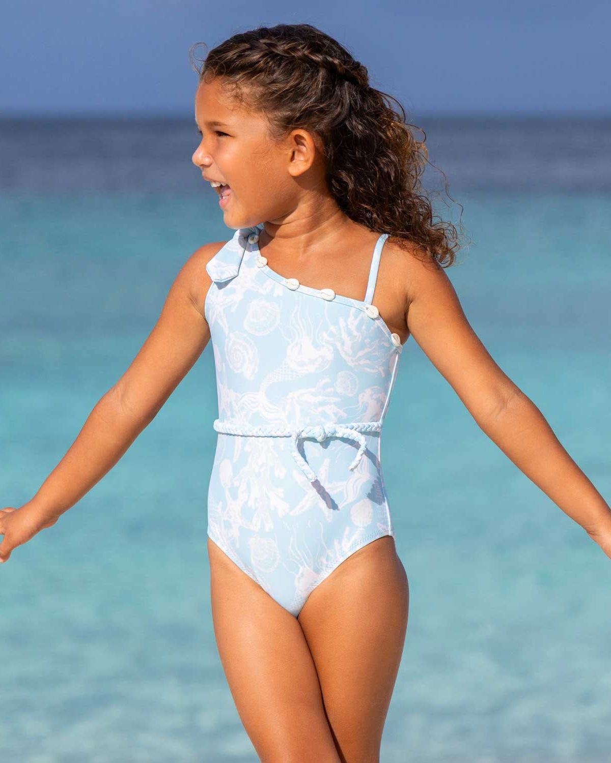 One Shoulder Shell Trim One Piece Swimsuit