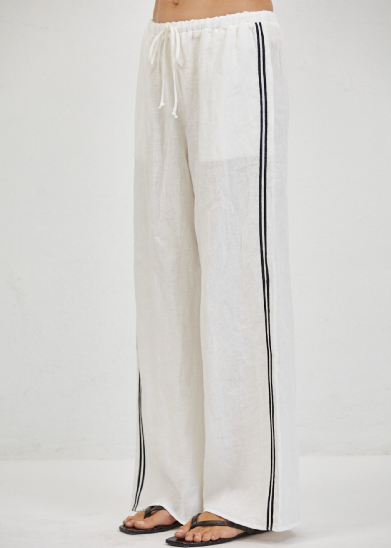 Palazzo Side Striped Linen Pants