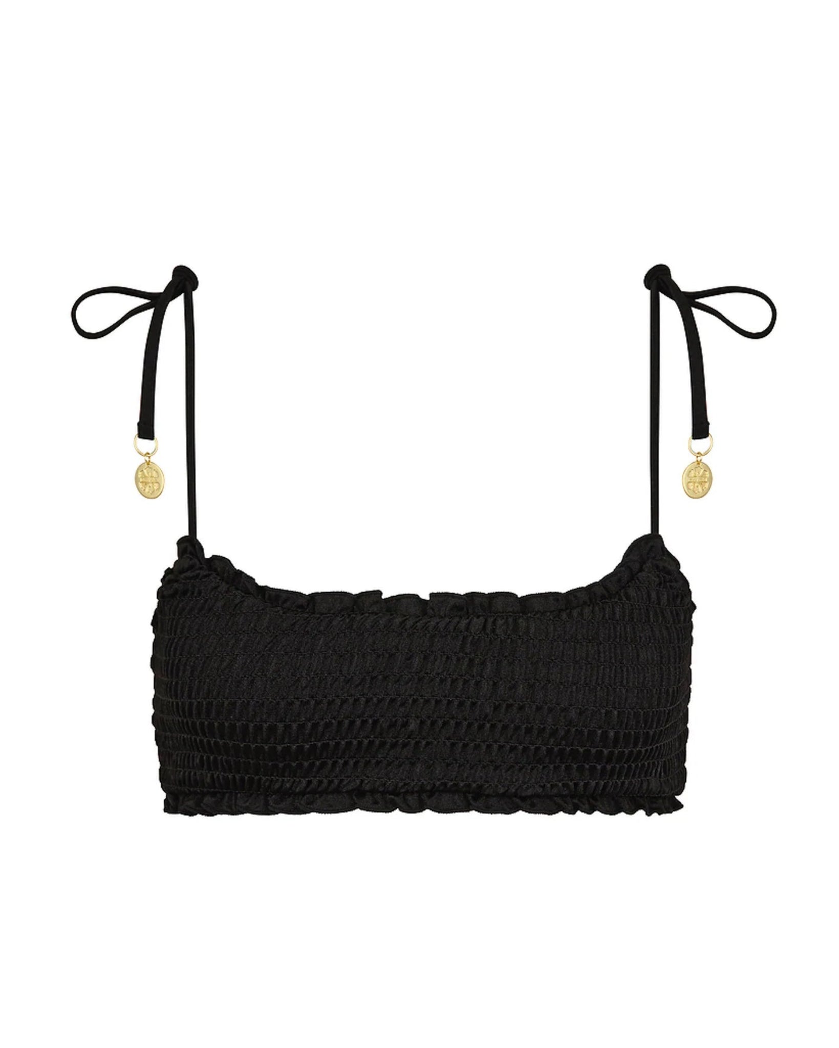 Shirred Crop Tie Bikini Top | Twilight Black