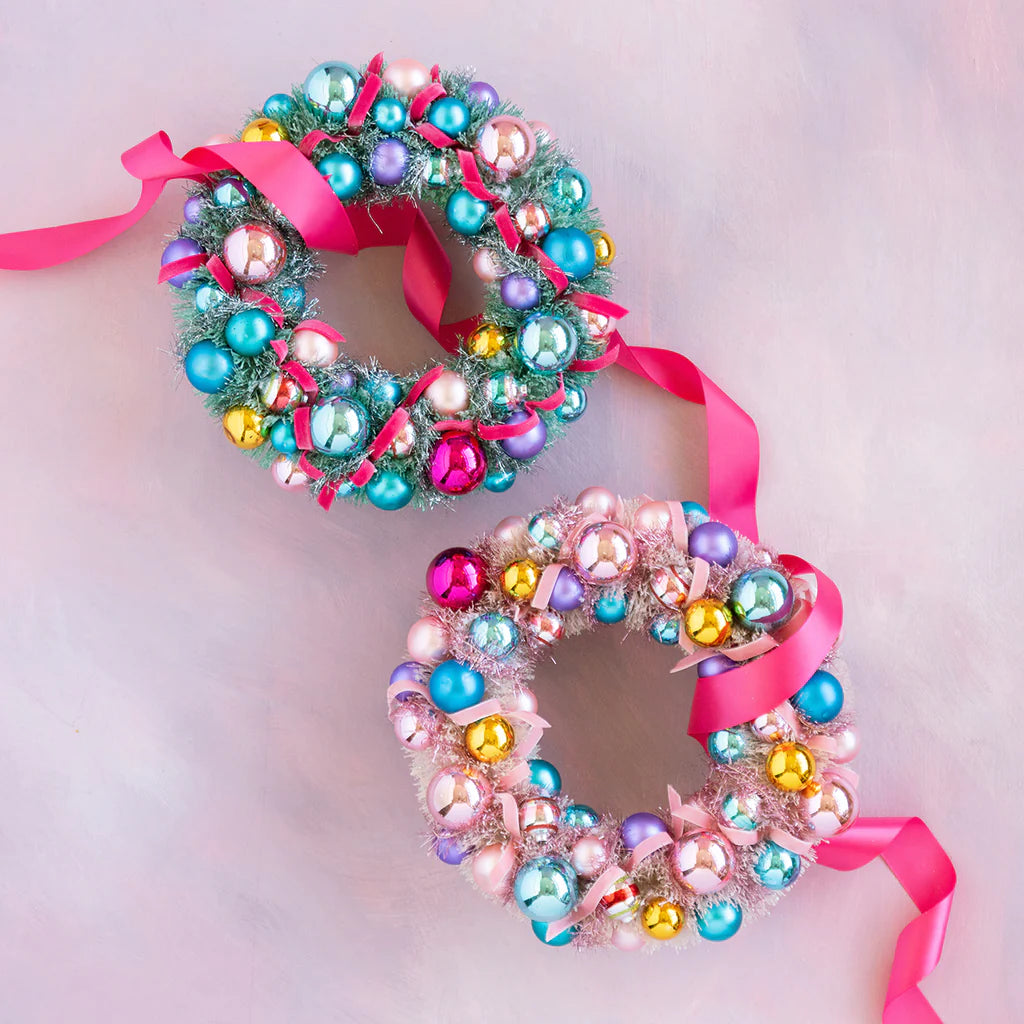 Vintage Pastel Wreath with Glass Ornaments