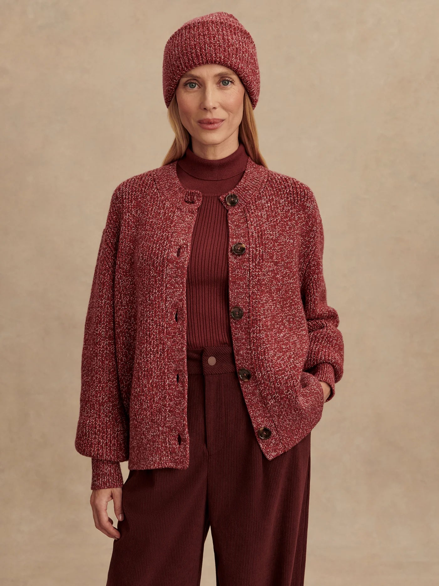 Patrica Rib Cardigan | Red Flecked