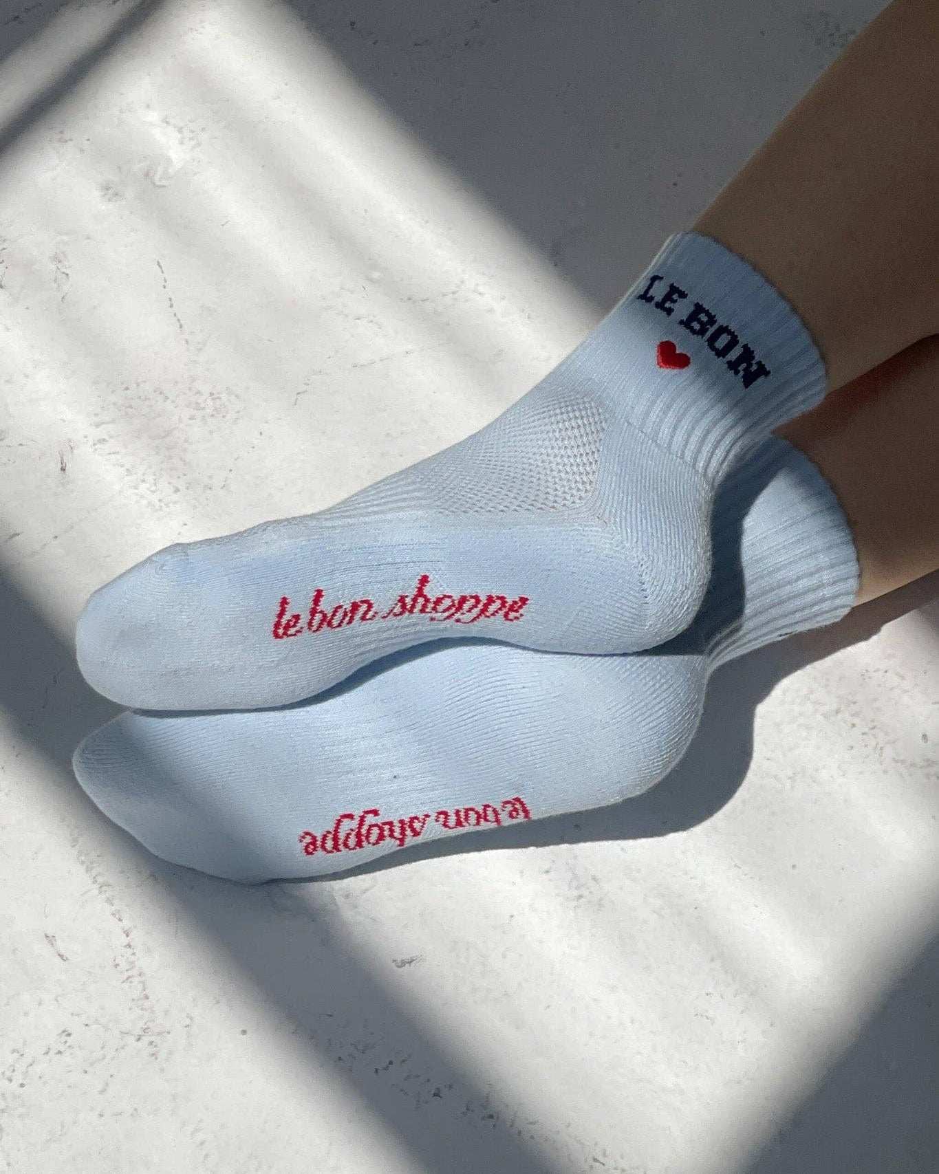 Embroidered Crew Socks in Sky Blue